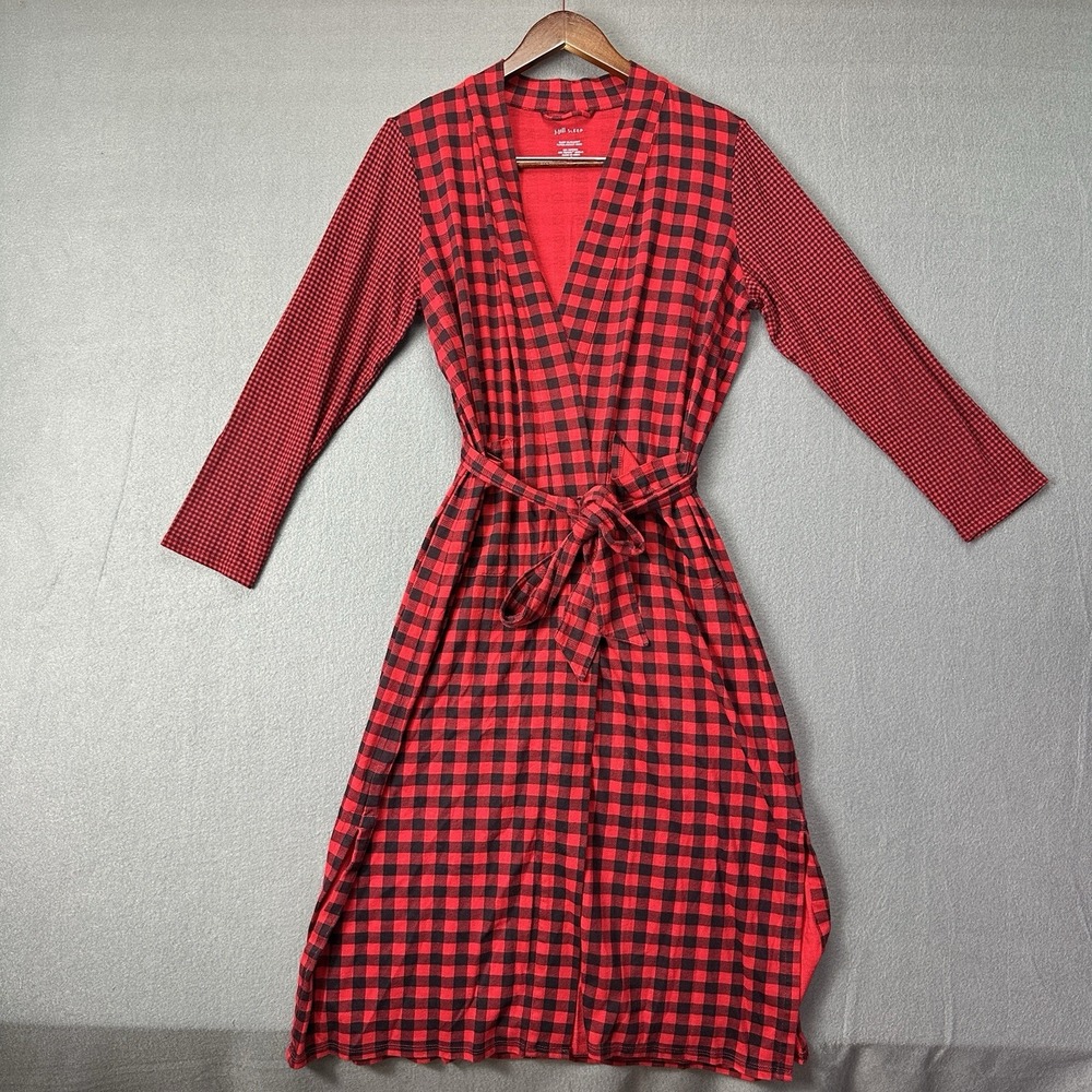J JILL Pure Jill Sleep ULTRASOFT Patch Pocket ROBE Small Petite Red Plaid